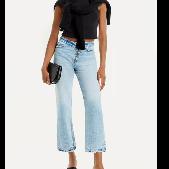 FRAME Le Jane Angled Zip Crop Relaxed Straight Leg Jeans Rhode Size 26 - Picture 1 of 8